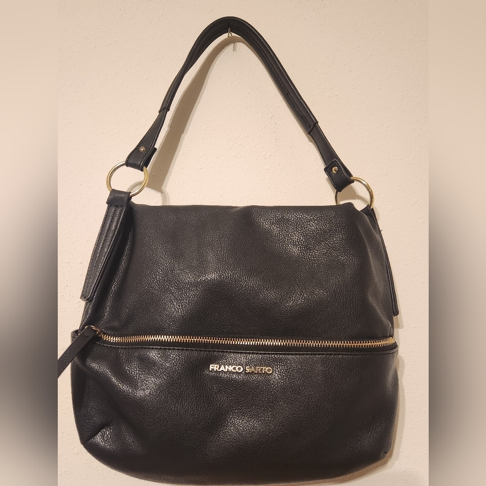 Franco Sarto Black Faux Leather (100%PVC) Messenger Bag w/Crossbody Strap